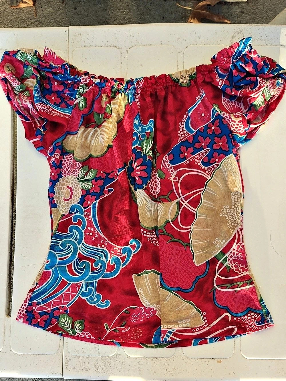Y2K Vintage Garage Floral Red & Blue top